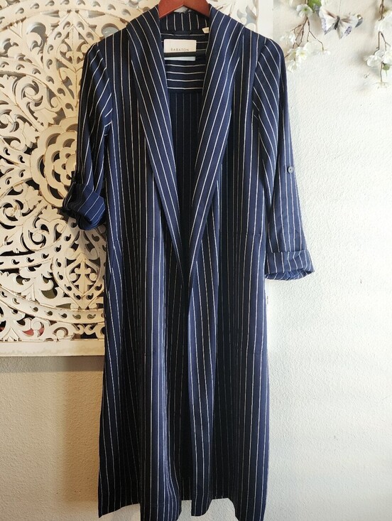 Babaton Jackets & Blazers - BABATON KAHlO ROBE NAVY WRAP JACKET STRIPES PATCH POCKETS RECYCLED MAYERIAL XXS
